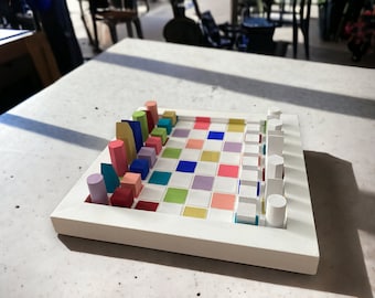 HandmadeChessBoard,RainbowChessSet,WoodenUniqueDesign,HandcraftedChess Set,MinimalistChessSet,PastelColors,DecorativeChess,PersonalizedGift