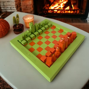 Handmade Modern Wooden Unique Design Chess Set - Minimalist Style, Pastel Colors, Home Decor, Personalized Gift