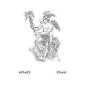 Adesivo Hermes IV Vintage Trasparente Bianco Dio Greco Araldo degli Dei Mitologia Romana Mercurio Mercurio Divinità Latina Antica Grecia Regalo
