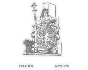 Pegatina Deméter I, diosa griega vintage transparente blanca, diosa de la cosecha, mitología romana, Ceres, deidad, regalo de la antigua Grecia.