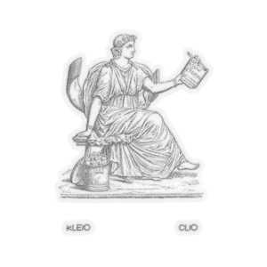 Adesivo Clio Kleio Vintage Trasparente Bianco Muse Greche Muse Dea della Storia Chitarra Musica Danza Poesia Divinità Antica Grecia Regalo