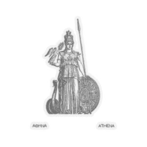 Athena with Spear Sticker Vintage Transparent White Greek God Goddess of War Mythology Roman Minerva Deity Ancient Greece Gift