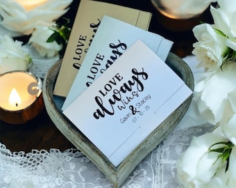 Idea para recuerdos de boda. Porta tarjetas rasca y gana. Cartera para billetes de lotería. Regalo personalizado para la mesa de recepción.
