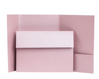 10pk Antique Pink 5"x7" 130mm x 185mm Pocketfold. Pink Pearlescent Pocketfold Invitation. DIY Wallet Wedding Invite Pocketfolder