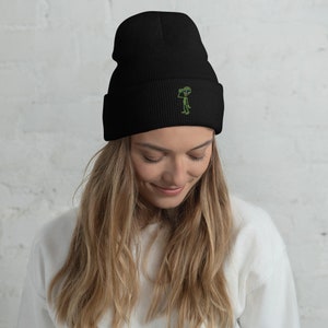 Confused Alien Cuffed Beanie | Embroidered Beanie | Womens Beanie | Mens Beanie | Unisex Beanie | Winter Gift | Stylish Beanie | Cute Beanie