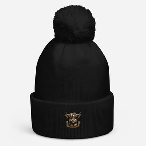 Highland Cow Cuffed Bobble Hat | Embroidered Bobble Hat | Womens Bobble Hat | Mens Bobble Hat | Unisex Bobble Hat | Cute Bobble Hat |