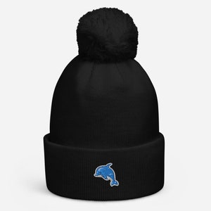 Dolphin Cuffed Bobble Hat | Embroidered Bobble Hat | Womens Bobble Hat | Mens Bobble Hat | Unisex Bobble Hat | Cute Bobble Hat | Winter Gift