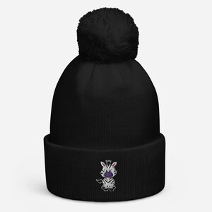 Zebra Cuffed Bobble Hat | Embroidered Bobble Hat | Womens Bobble Hat | Mens Bobble Hat | Unisex Bobble Hat | Cute Bobble Hat | Winter Gift |