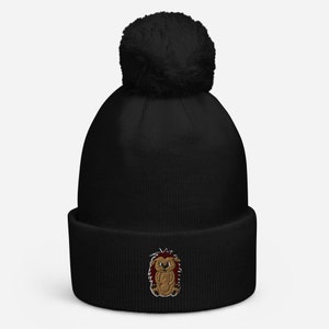 Hedgehog Cuffed Bobble Hat | Embroidered Bobble Hat | Womens Bobble Hat | Mens Bobble Hat | Unisex Bobble Hat | Cute Bobble Hat |