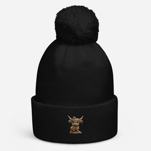 Highland Cow Cuffed Bobble Hat | Embroidered Bobble Hat | Womens Bobble Hat | Mens Bobble Hat | Unisex Bobble Hat | Cute Bobble Hat |
