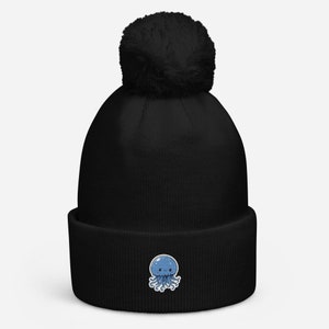 Jellyfish Cuffed Bobble Hat | Embroidered Bobble Hat | Womens Bobble Hat | Mens Bobble Hat | Unisex Bobble Hat | Cute Bobble Hat 