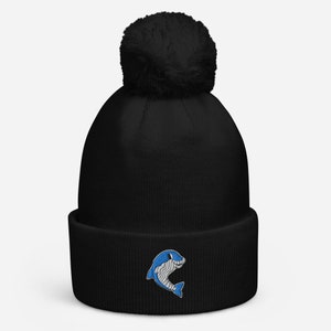 Dolphin Cuffed Bobble Hat | Embroidered Bobble Hat | Womens Bobble Hat | Mens Bobble Hat | Unisex Bobble Hat | Cute Bobble Hat | Winter Gift