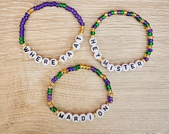 MARDI GRAS custom bracelet | Mardi on | Hey Mister | Where ya at | word bracelet | name bracelet | New Orleans bracelet