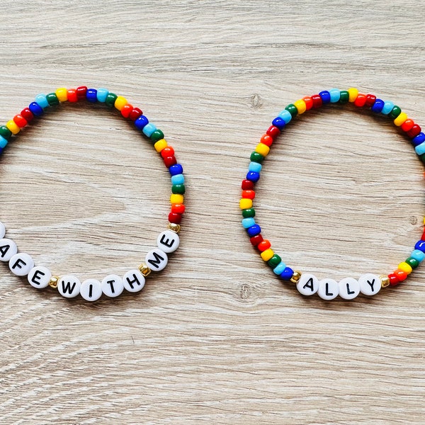 PRIDE bracelet | safe with me | ally | pride flag | handmade bracelet | bead bracelet