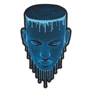 Cyber Drahtmodell Gesicht gesticktes Bügelbild - tropfendes blaues Grid Art für Jacken