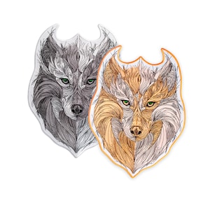 Dekorativt varghuvud broderat strykmärke – Line Art Spirit Animal Art för jackor