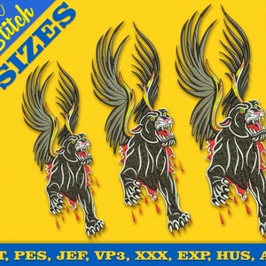 Flying Panther Embroidery Design, 3 Sizes, Multiformat