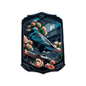 Gothic Raven Floral Embroidered Iron-On Back Patch – Dark Art Bird Portrait for Jackets