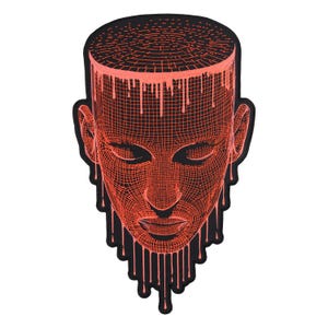 Cyber Drahtmodell Gesicht gesticktes Bügelbild - tropfendes rotes Grid Art für Jacken
