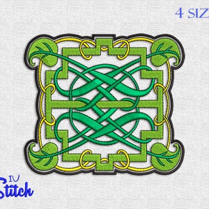 Celtic Pattern With Leaves Embroidery Design, 4 Sizes, Multiformat