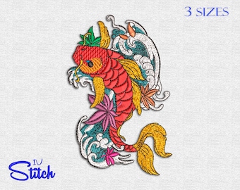 Koi Carp In The Sea Embroidery Design, 3 Sizes, Multiformat