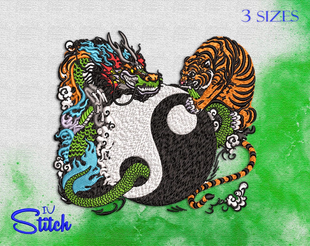 Yin Yang With Tiger and Dragon Embroidery Design, 3 Sizes, Multiformat ...
