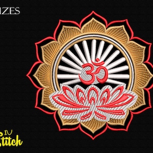 Lotus with OM Embroidery Design, 4 Sizes, Multiformat