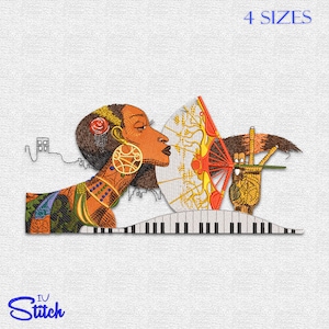 Lady with a Fan embroidery designs pack , 3+1 Sizes, Multiformat