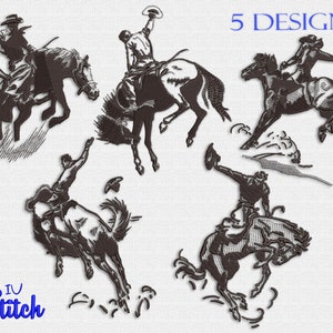 Cowboys Embroidery Designs Pack, 5 Designs,  3 Sizes, Multiformat