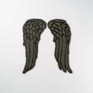 Angel Wings Embroidered Sew-On Patch – Distressed Olive Back Wings for Jackets