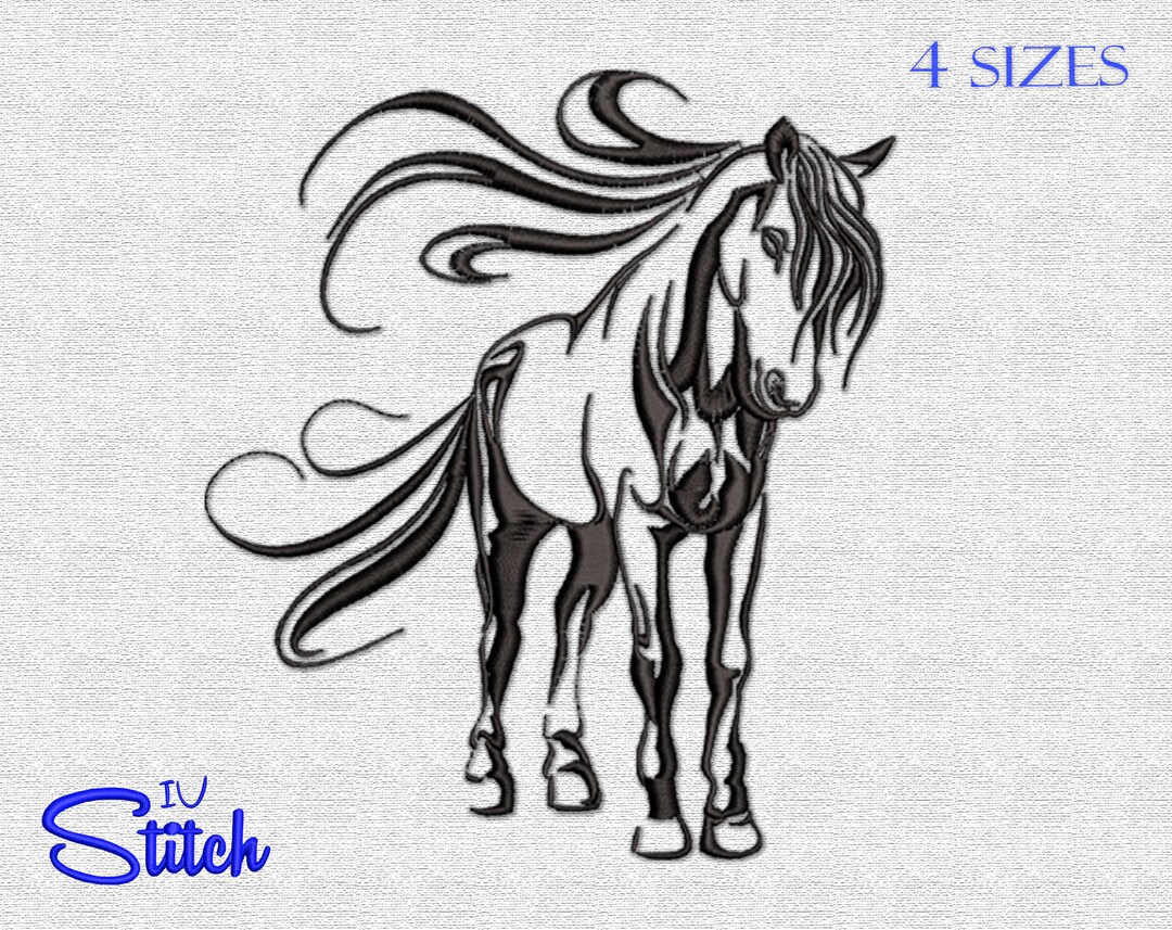 Horse With Long Mane Embroidery Design, 4 Sizes, Multiformat Etsy