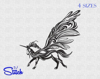 Winged Unicorn Embroidery Design, 4 Sizes, Multiformat