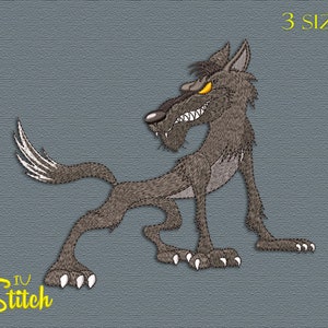 Cartoon Stehender Wolf Embroidery Desingn, 3 Größen, Multiformat