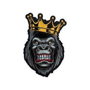Parche bordado termoadhesivo de Gorilla King para la espalda: diseño de tatuaje de mono coronado feroz para chaquetas.