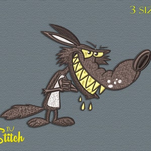 Diseño de Bordado de Lobo Malvado de Dibujos Animados, 3 Tamaños, Multiformato