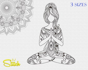 Yoga Girl In Peaceful Pose Embroidery Design, 3 Sizes, Multiformat