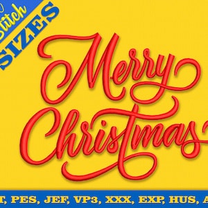 Merry Christmas  Embroidery Design, 3 Sizes, Multiformat