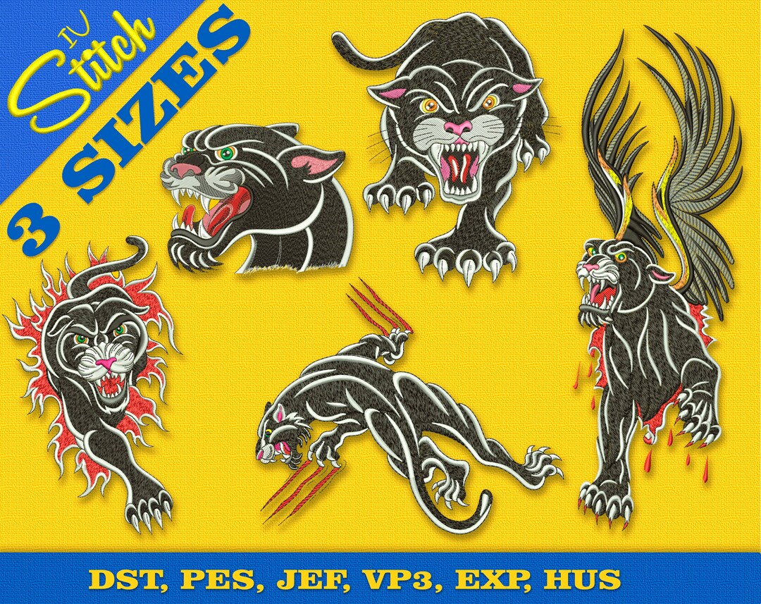 Dangerous Panthers Pack Embroidery Designs, 3 Sizes, 5 Designs ...