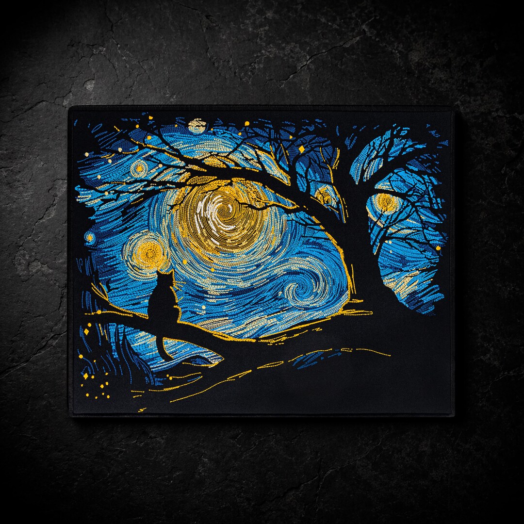 Starry Night Black Cat Embroidered Iron-on Patch – Van Gogh Art for ...
