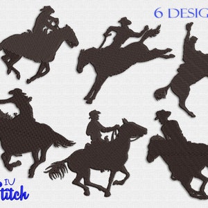 Cowboy Silhouettes Embroidery Designs Pack, 6 Designs,  3 Sizes, Multiformat