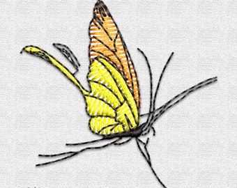Diseño de bordado Mariposa Voladora Amarilla, 1 Tallas, Multiformato