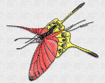 Red & Yellow Butterfly embroidery design, 1 Sizes, Multi-format