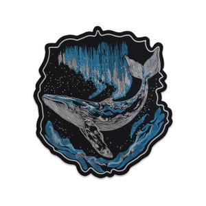 Humpback Whale Embroidered Iron-On Patch – Northern Lights Ocean Art for Jackets