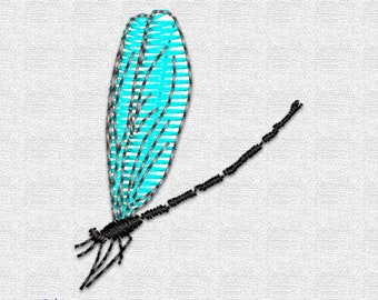 Turquoise Dragonfly embroidery design, 1 Sizes, Multi-format