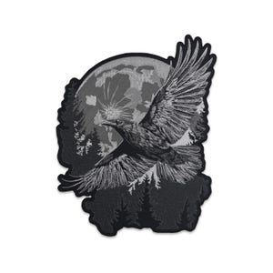 Écusson thermocollant brodé Corbeau Pleine Lune – Motif Corbeau Sorcier et Forêt pour vestes