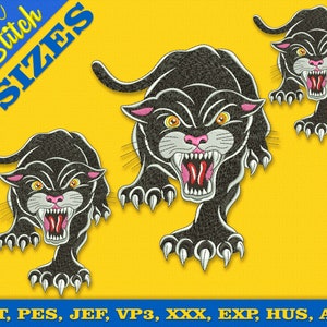 Predatory Panther Embroidery Design, 3 Sizes, Multiformat