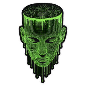 Cyber Drahtmodell Gesicht gesticktes Bügelbild - Neon Grün - Grid Art für Jacken