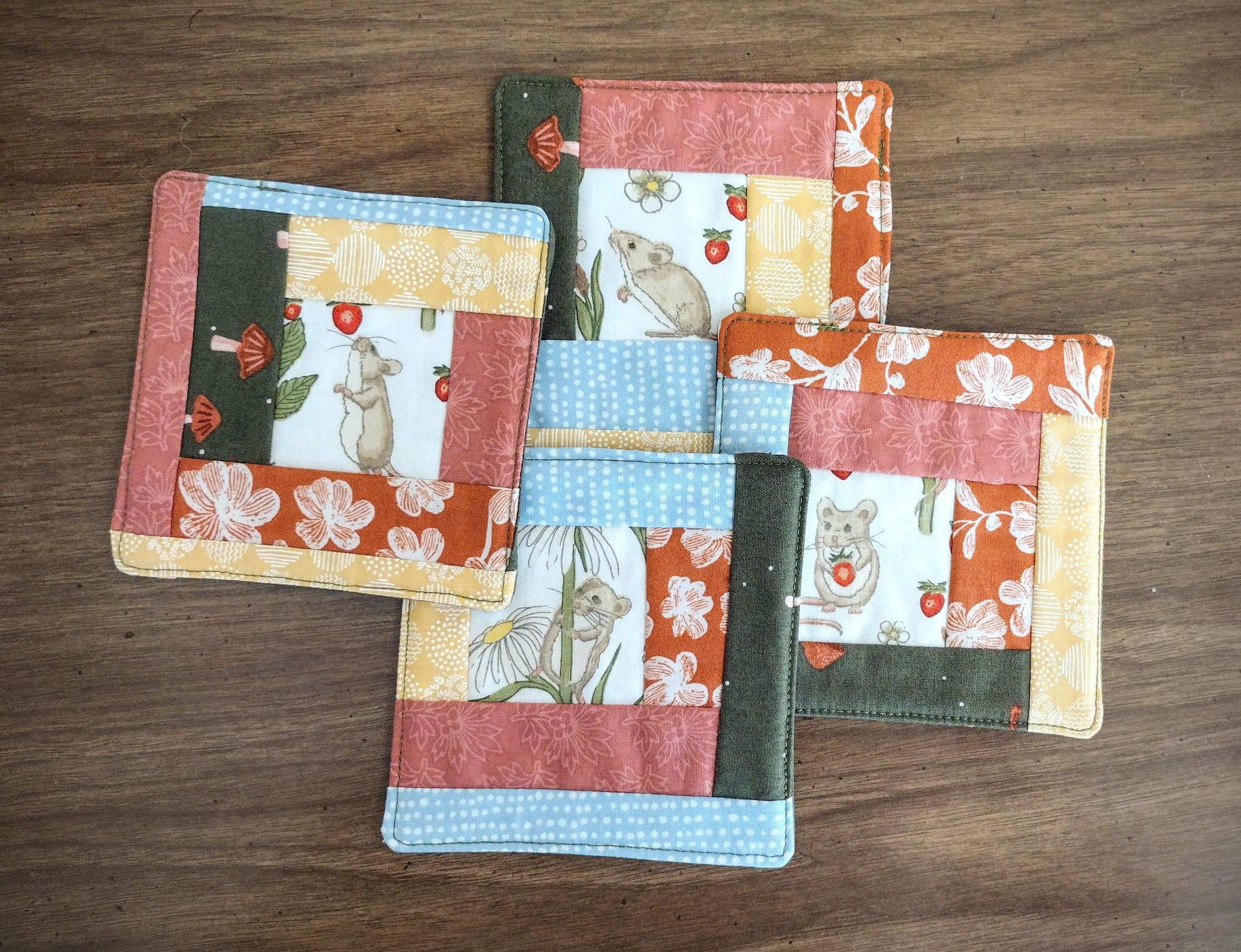 Field Mouse Patchwork Coasters--Set of 4
