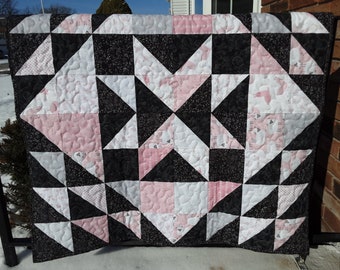 Quilted baby blanket-black and pink