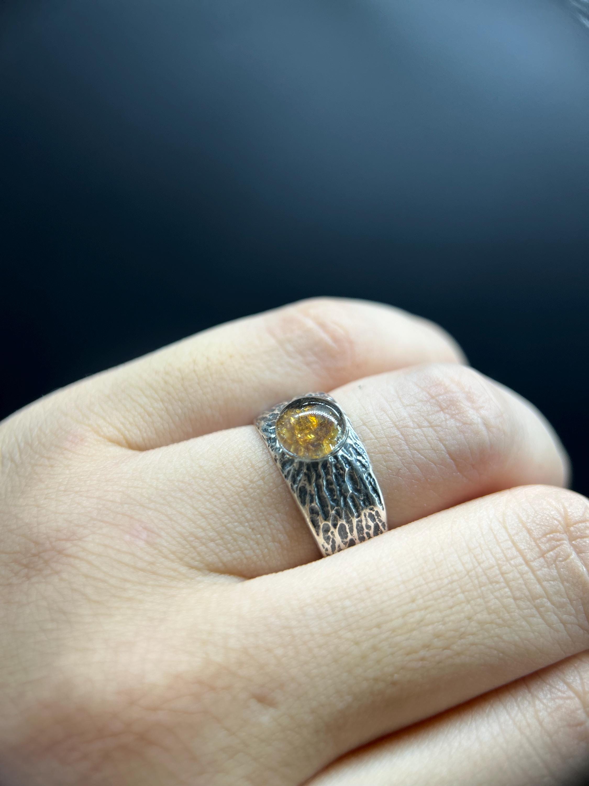 Sericho Pallasite Meteorite Ring: Sterling Silver Space Gem, Cosmic Wedding  Band